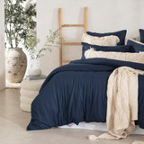 Washed Linen Look Navy Quilt Cover Set [ESSBWLL19A]
