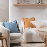 Dawson Fringe Cushion in DustyRose, Biscuit, Denim, Natural, DarkGreen, White by Habitat | Square 45, 1 x Square Cushion 45cm x 45cm - Pillow Talk