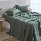 Washed Linen Dark Green Flat Sheet in DarkGreen, Stone, Charcoal, Natural, Sage, White by MUSE | One Size - Pillow Talk