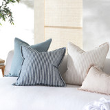 Sahara Linen Striped Square Feather Cushion in Caramel, Chocolate, Charcoal, LightBlue, Natural, Navy, Olive by MUSE | 1 x Square Cushion 50cm x 50cm - Pillow Talk
