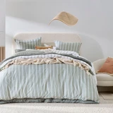 Adria Reversible Green Stripe Quilt Cover Set in Green by Habitat | Double Bed, Queen Bed, Single Bed, Super King Bed - Pillow Talk