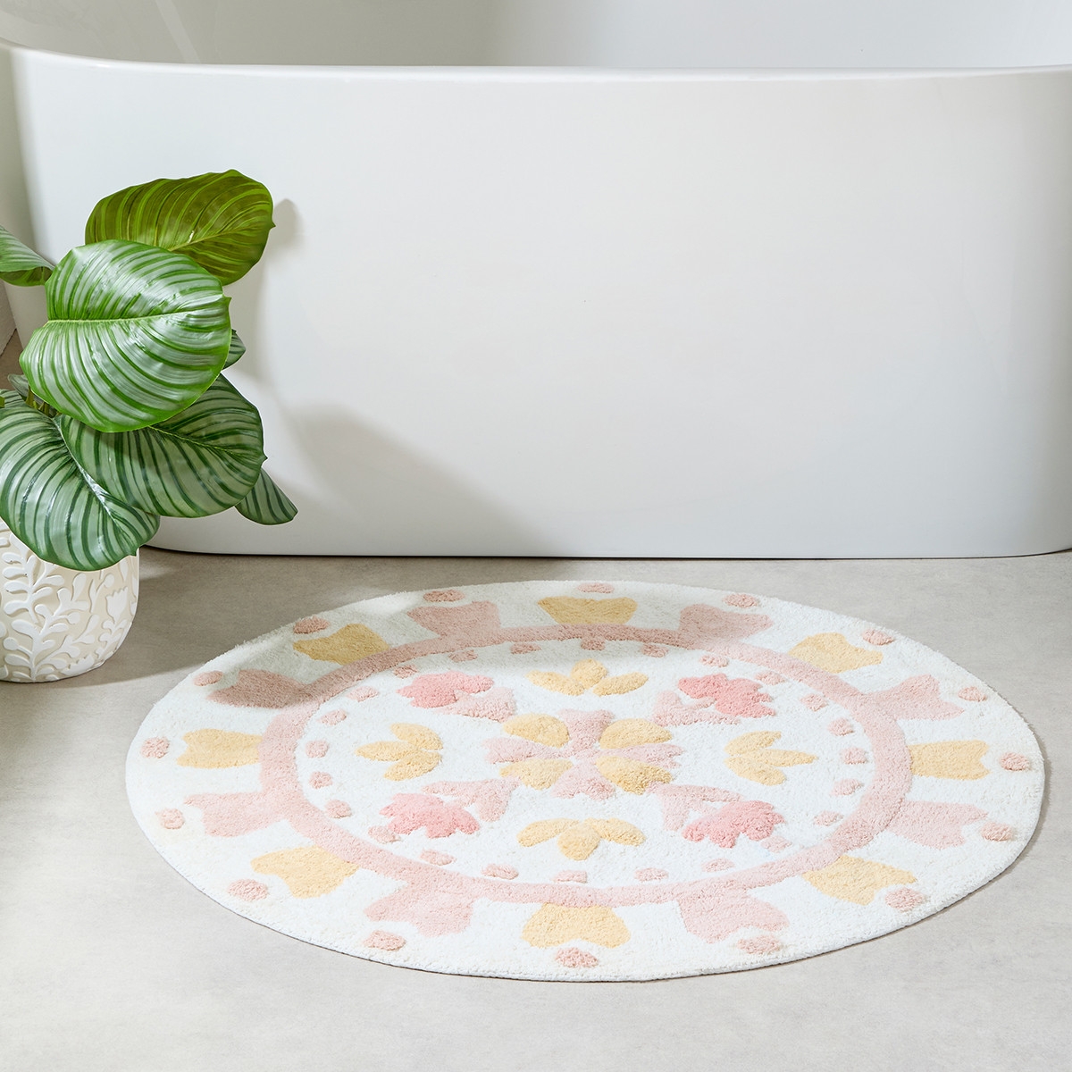 Floral Bloom Blush Pink Round Bath Mat Pillow Talk