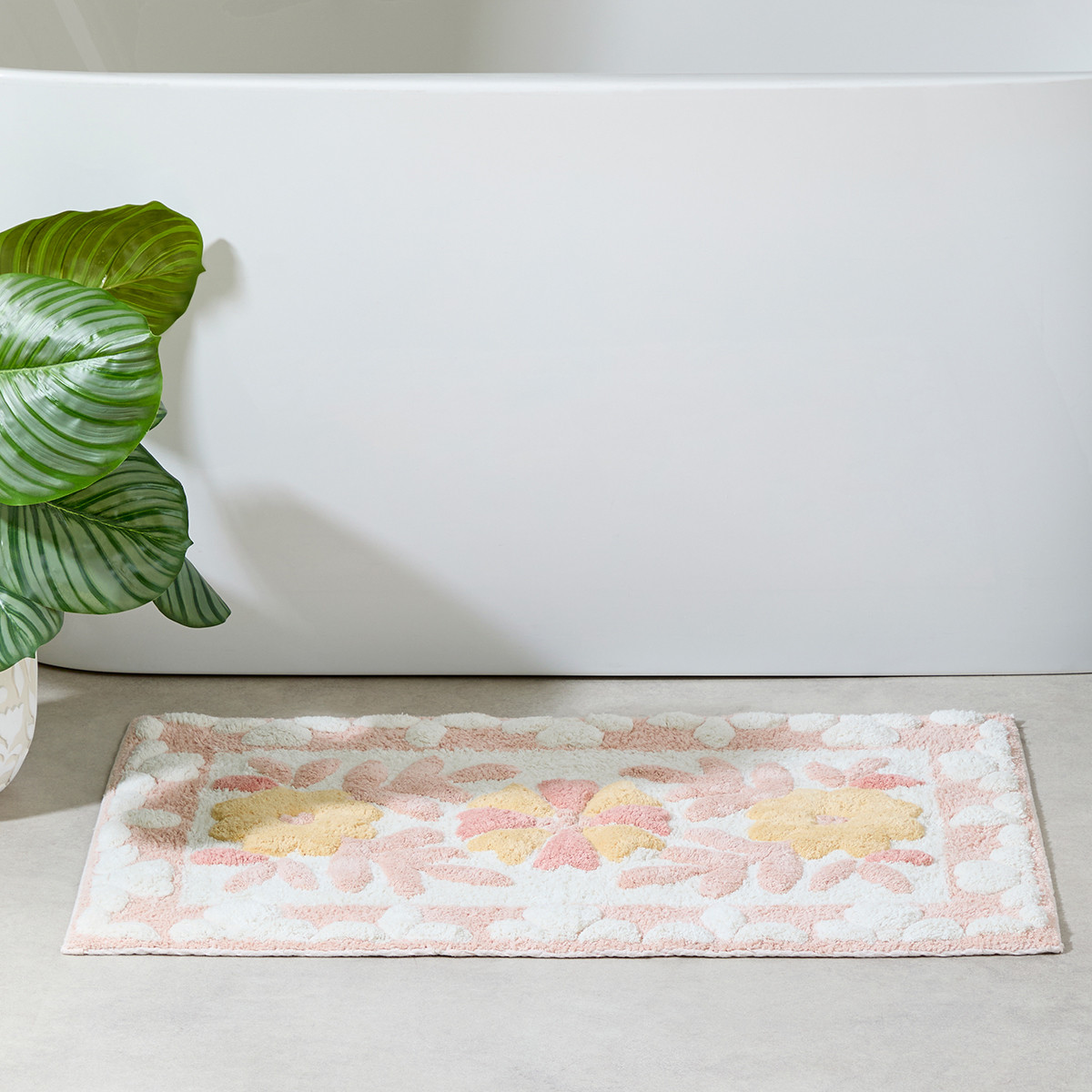 Floral Bloom Blush Pink Rectangle Bath Mat Pillow Talk