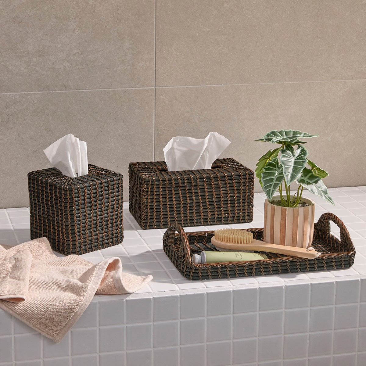 Rattan Black Wash Tissue Box Cover Range - Pillow Talk
