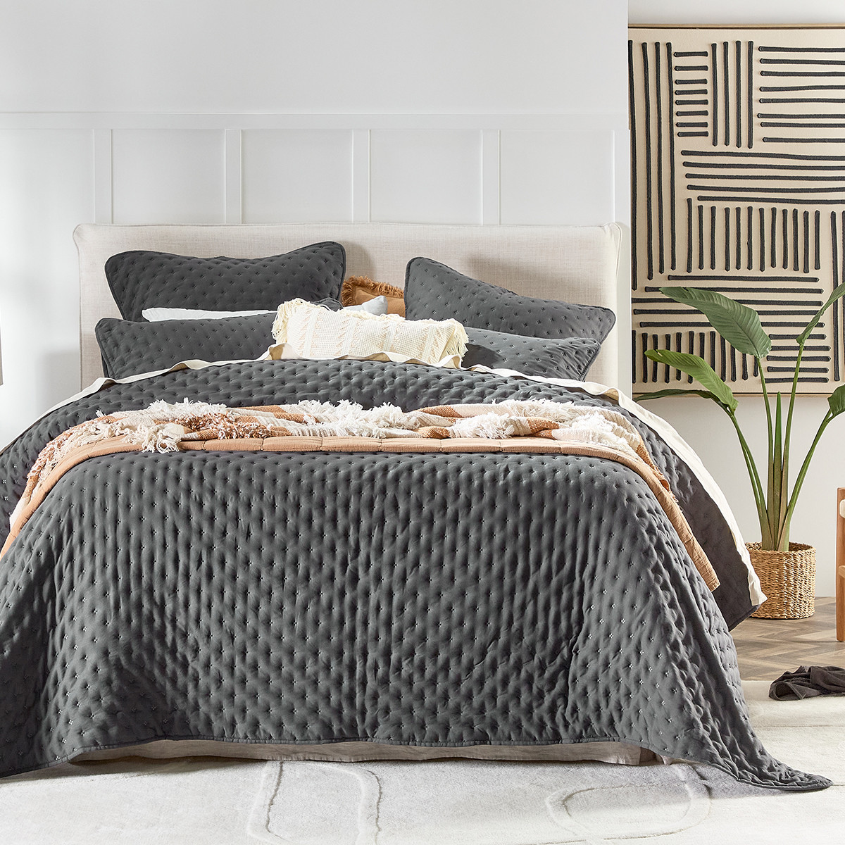 Abel Cloud Charcoal Coverlet Set - Pillow Talk