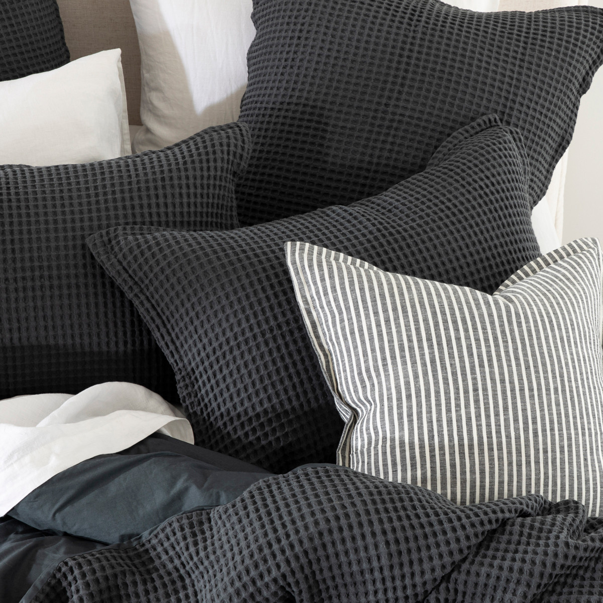 Chunky Waffle Charcoal Quilt Cover Set Pillow Talk
