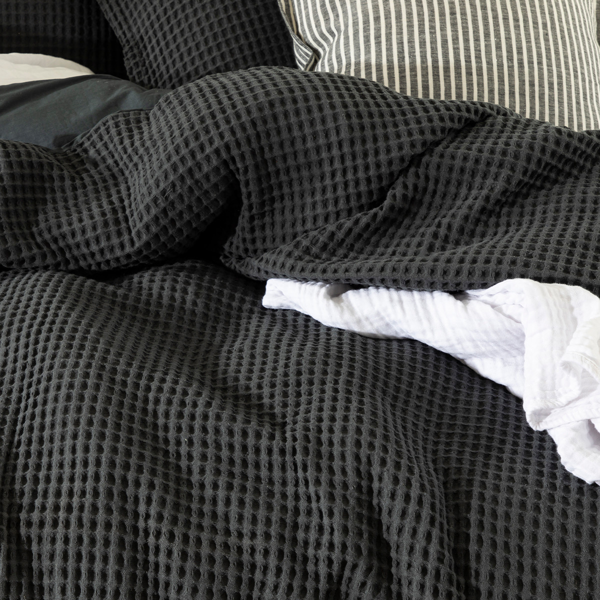 Chunky Waffle Charcoal Quilt Cover Set Pillow Talk