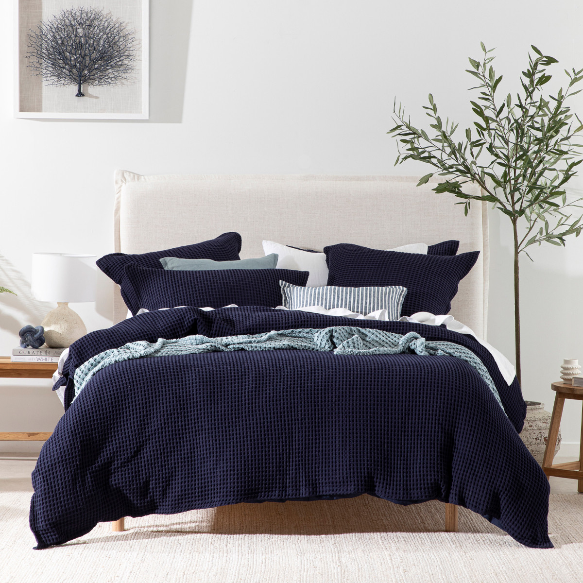 Chunky Waffle Navy Quilt Cover Set [MUSBCHUNK16B] Pillow Talk