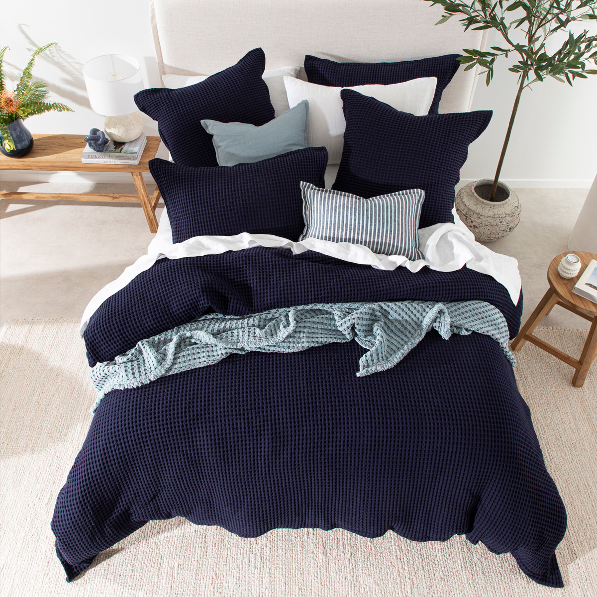 Chunky Waffle Navy Quilt Cover Set Pillow Talk