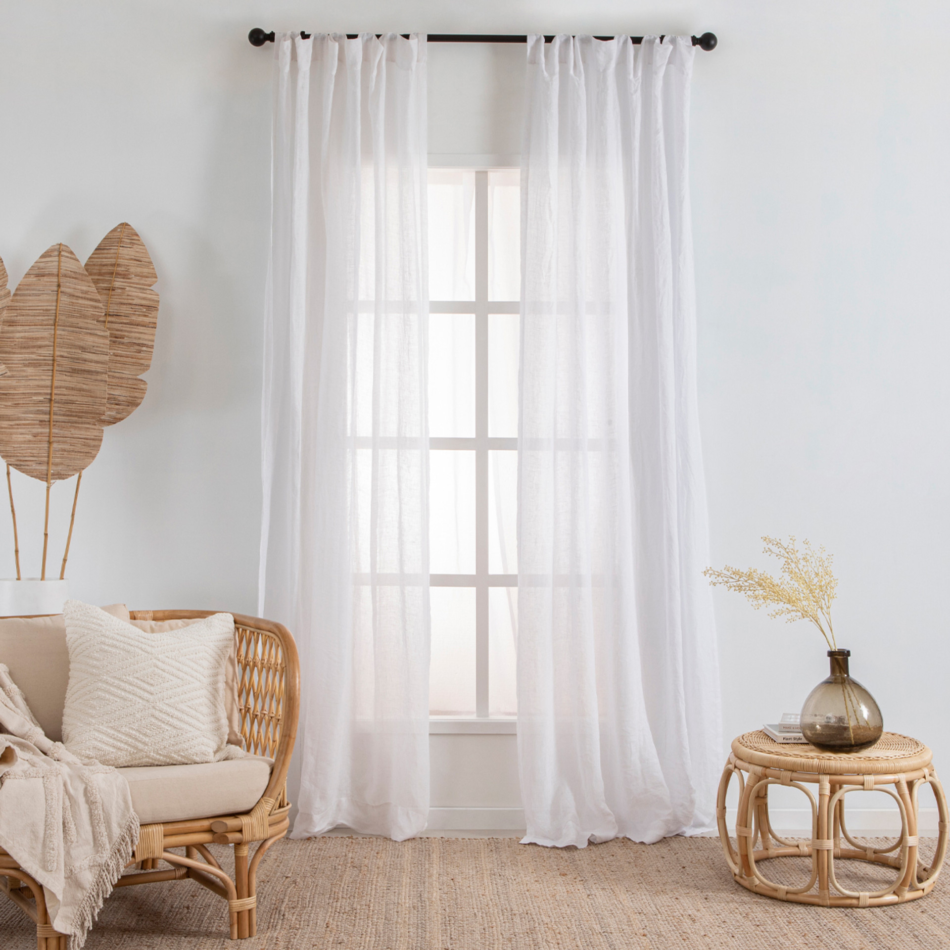 Washed Linen White Sheer Curtain Pair [MUSBLINEN21A] - Pillow Talk