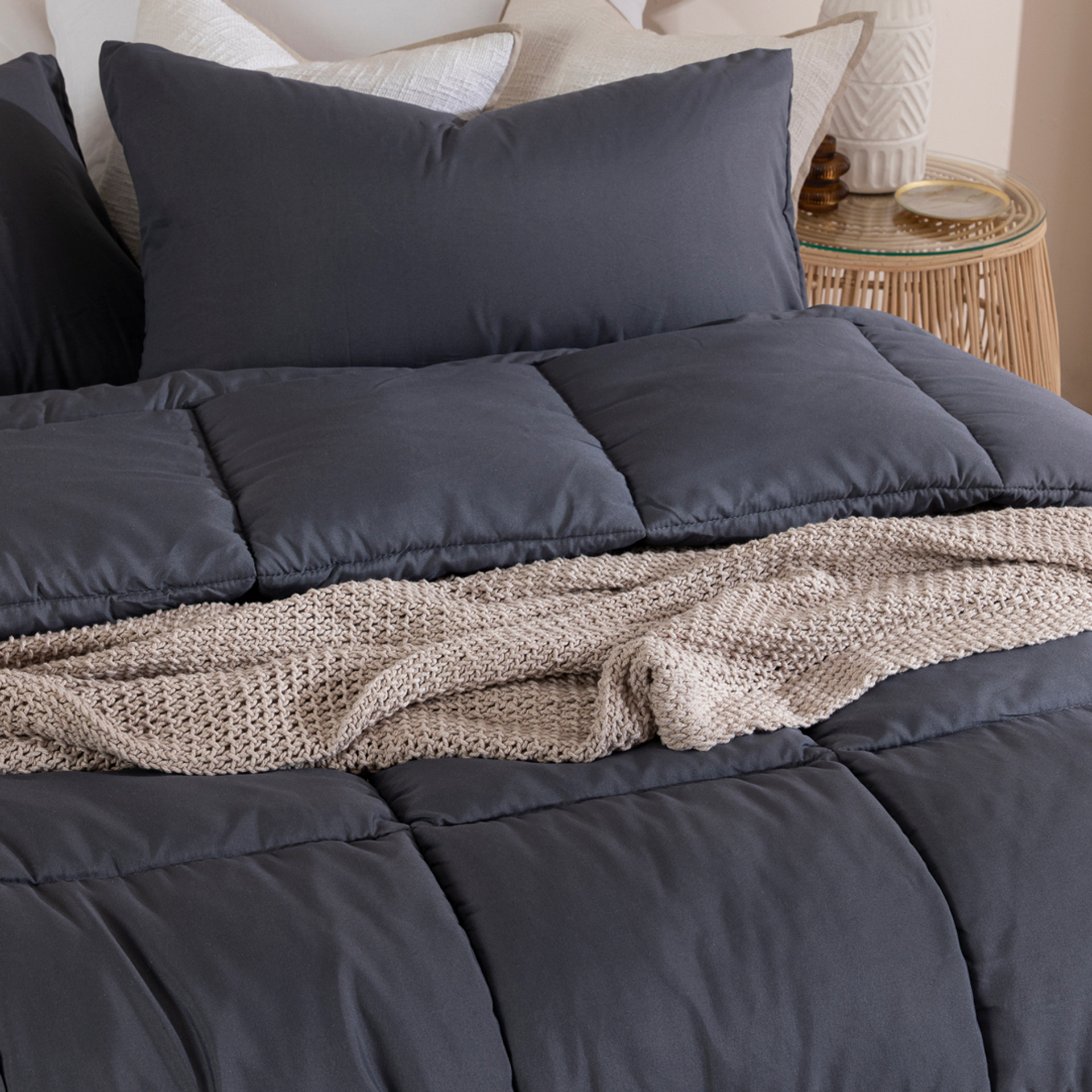 Snoozi Cube Charcoal Microfibre Comforter Set Pillow Talk