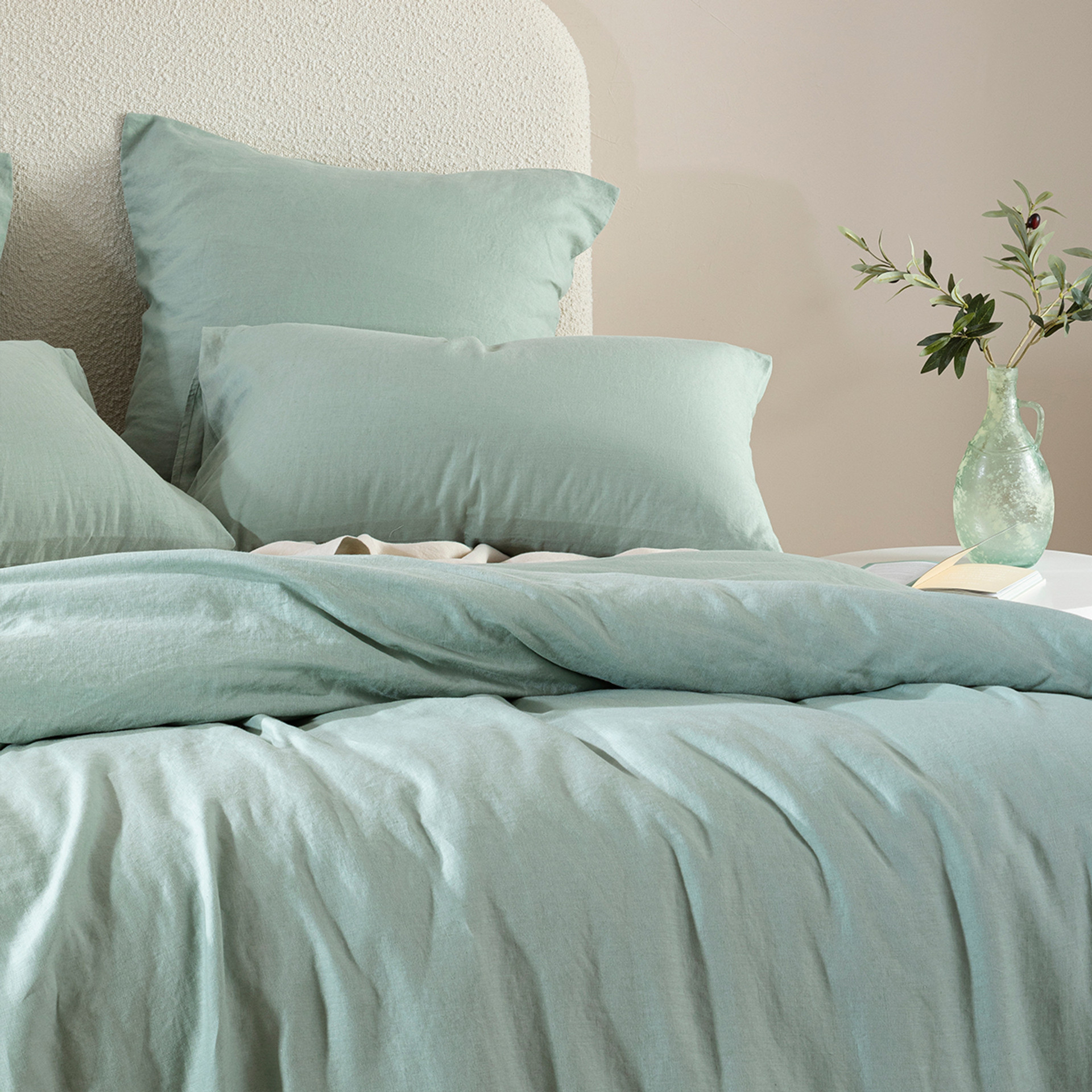 Washed Linen Sage Quilt Cover Set - Pillow Talk