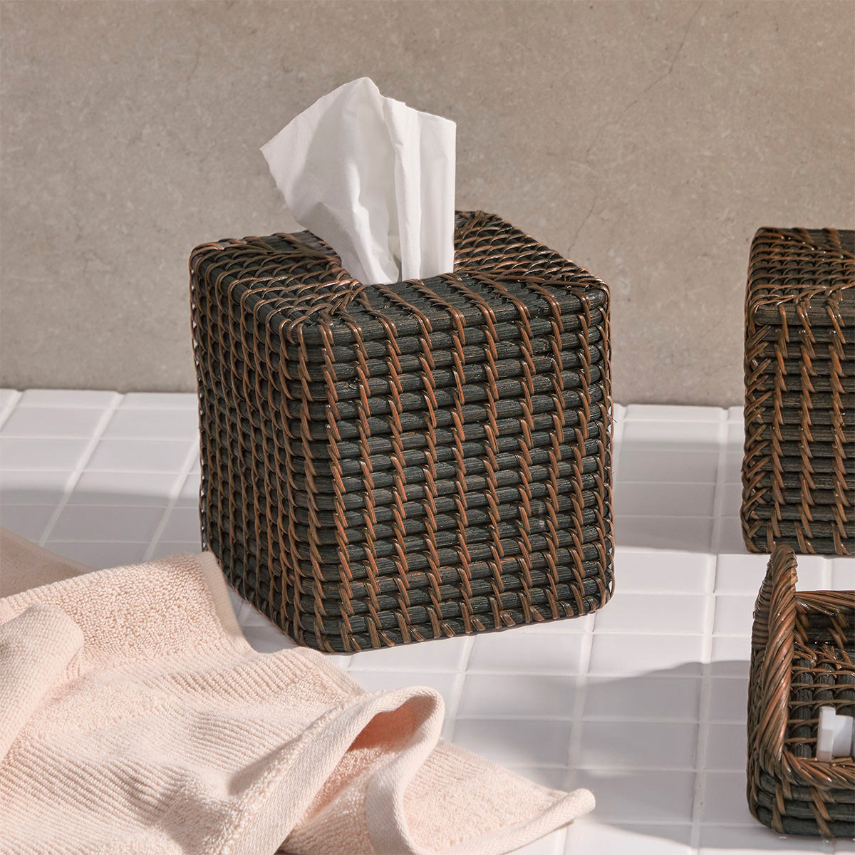 Rattan Black Wash Tissue Box Cover Range - Pillow Talk