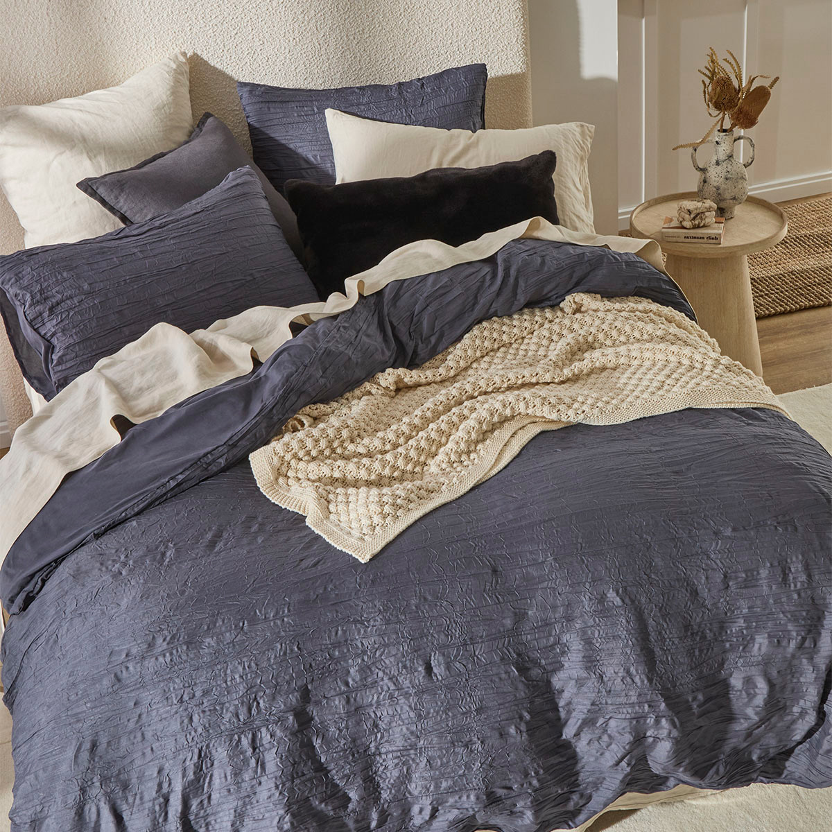 Greta Charcoal Quilt Cover Set Pillow Talk
