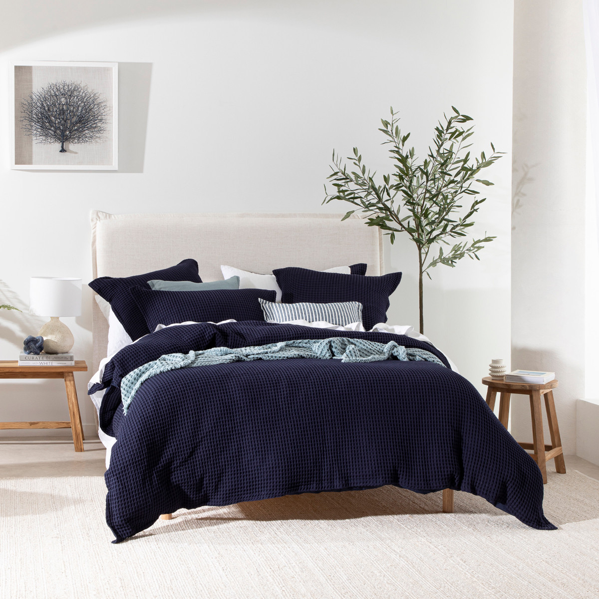 Chunky Waffle Navy Quilt Cover Set Pillow Talk