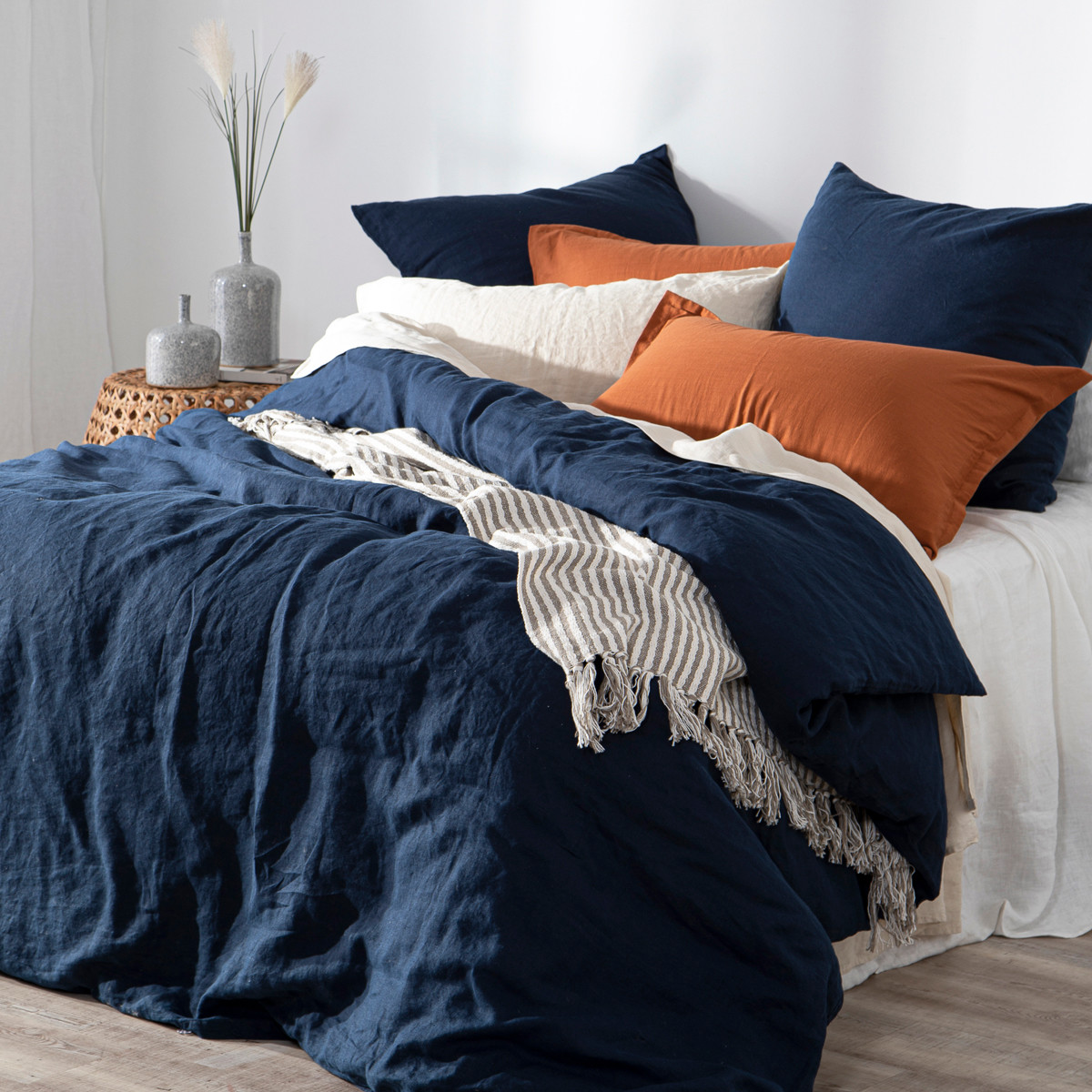 Washed Linen Look Navy European Pillowcase Pillow Talk