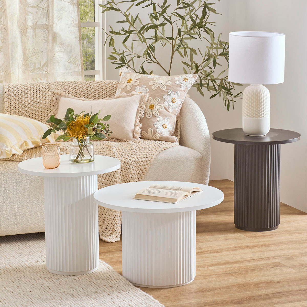 Tully White Fluted Side Table [HABLTULLY22A] Pillow Talk
