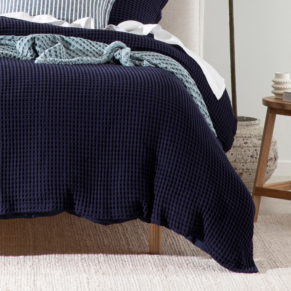 Chunky Waffle Navy Quilt Cover Set [MUSBCHUNK16B] Pillow Talk
