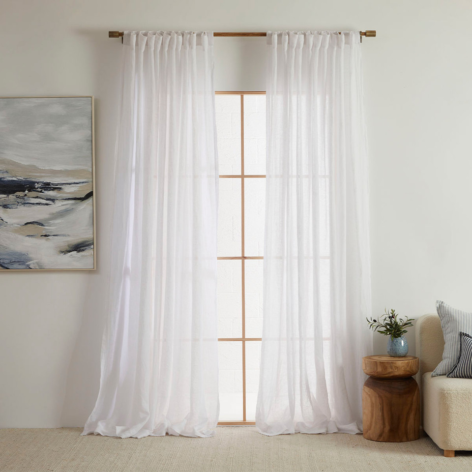 Washed Linen White Sheer Curtain Pair [MUSBLINEN21A] - Pillow Talk