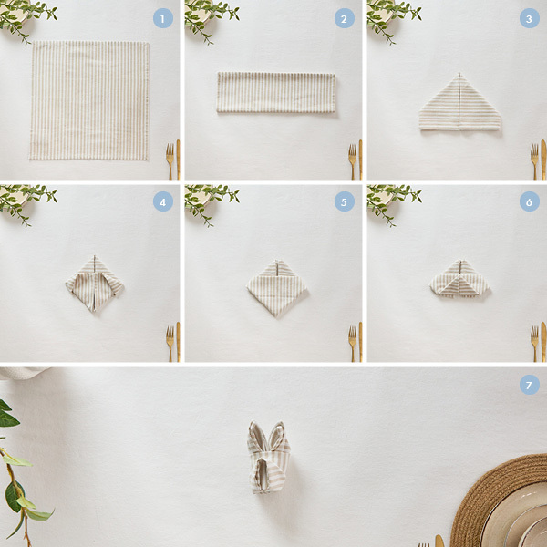 Steps to fold a bunny napkin