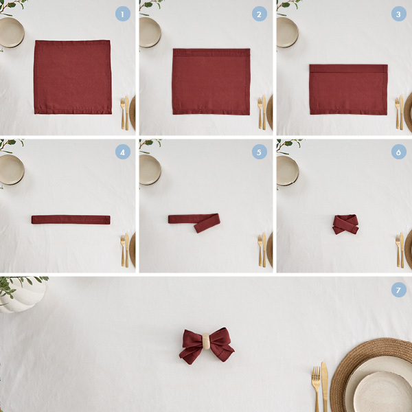 7 steps to fold a bow knot napkin in a napkin ring