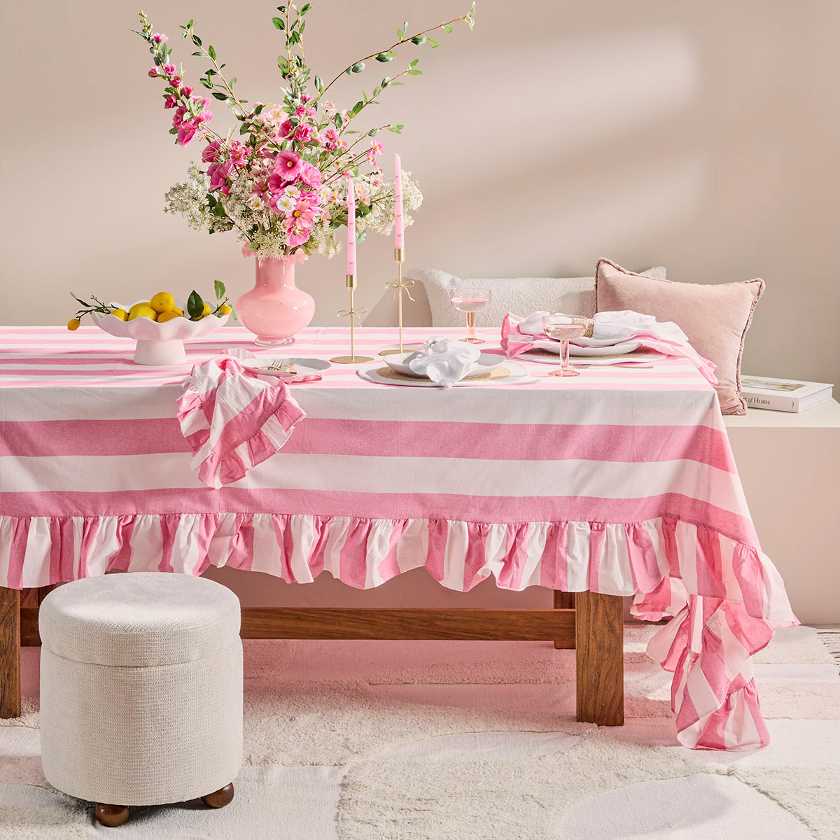 Piper Stripe Ruffle Table Cloth - Picture 9 of 10