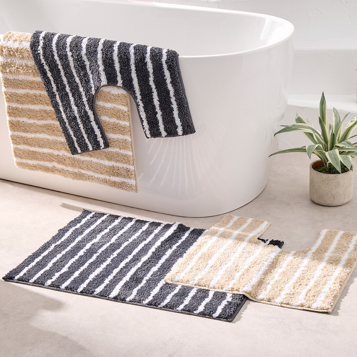 Seana Stripe Contour & Bath Mat Set