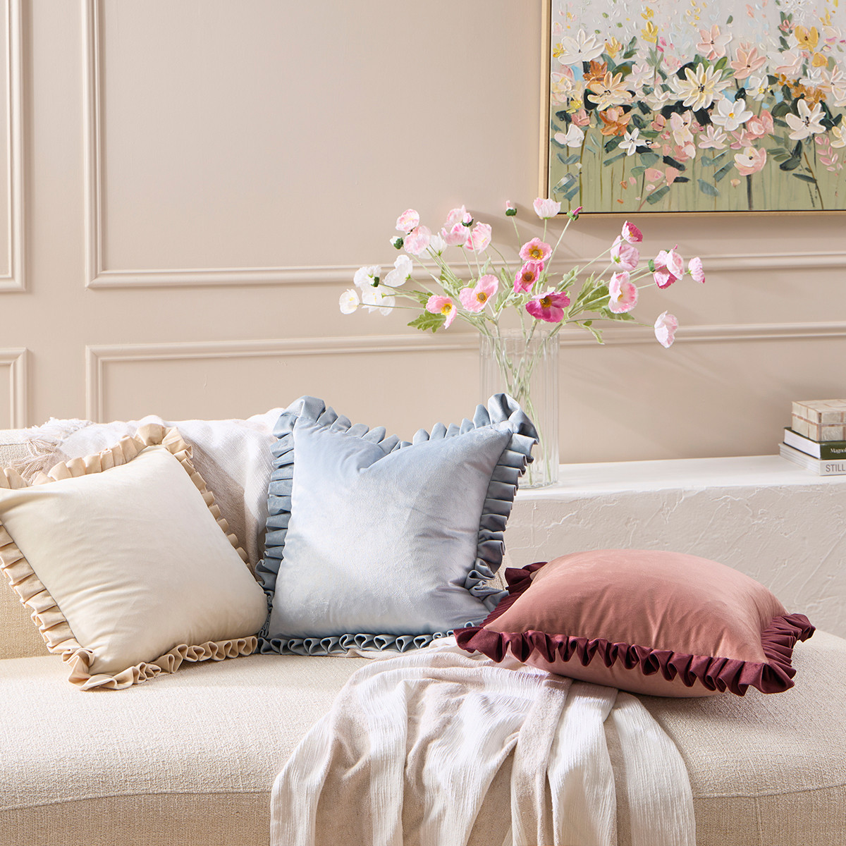 Davina Pleated Ruffle Velvet Cushion