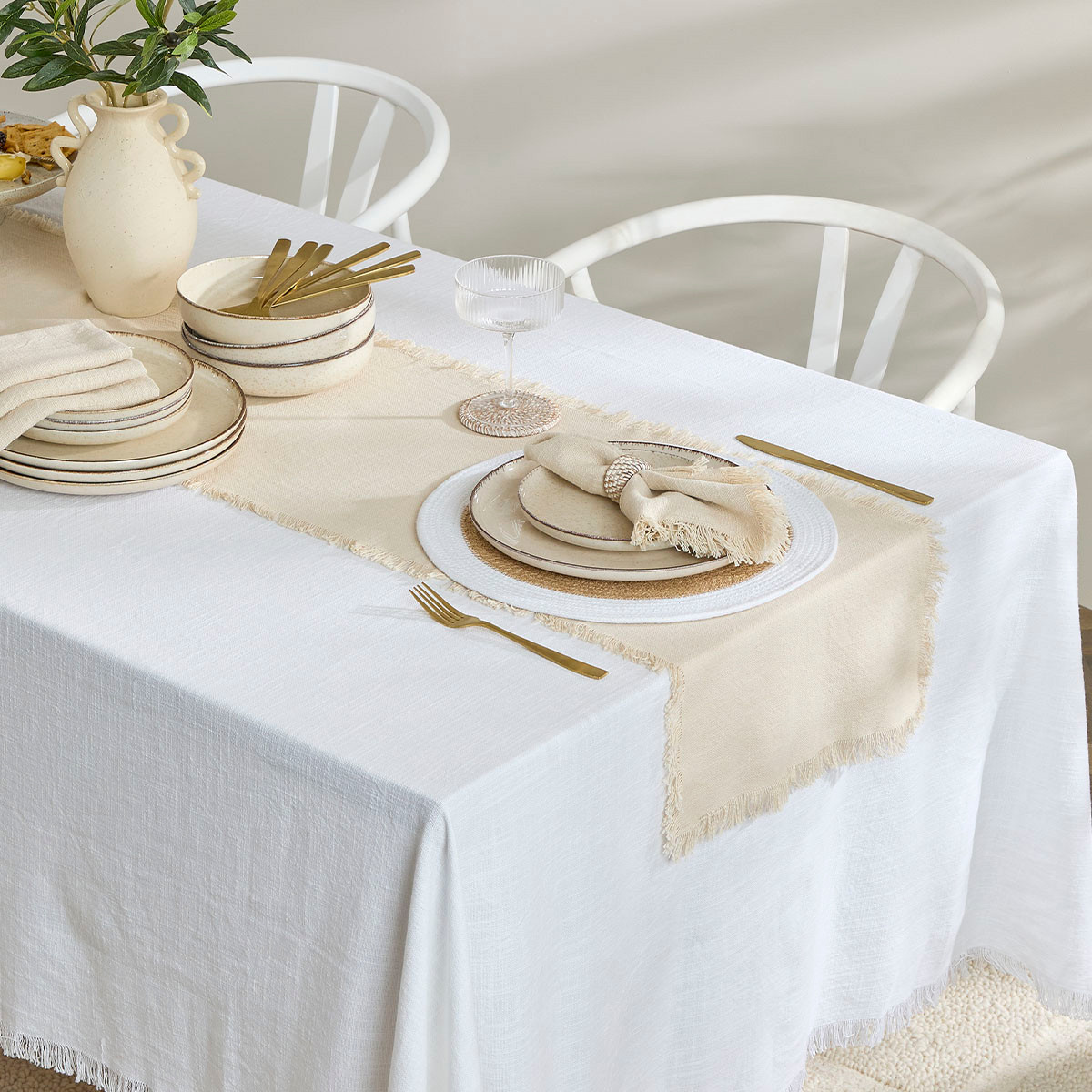Ashra Fringed Cotton Table Runner