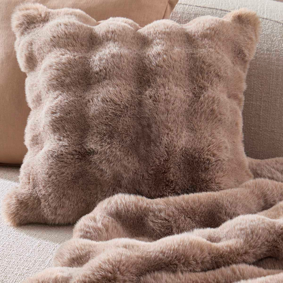 Prague Truffle Faux Fur Cushion