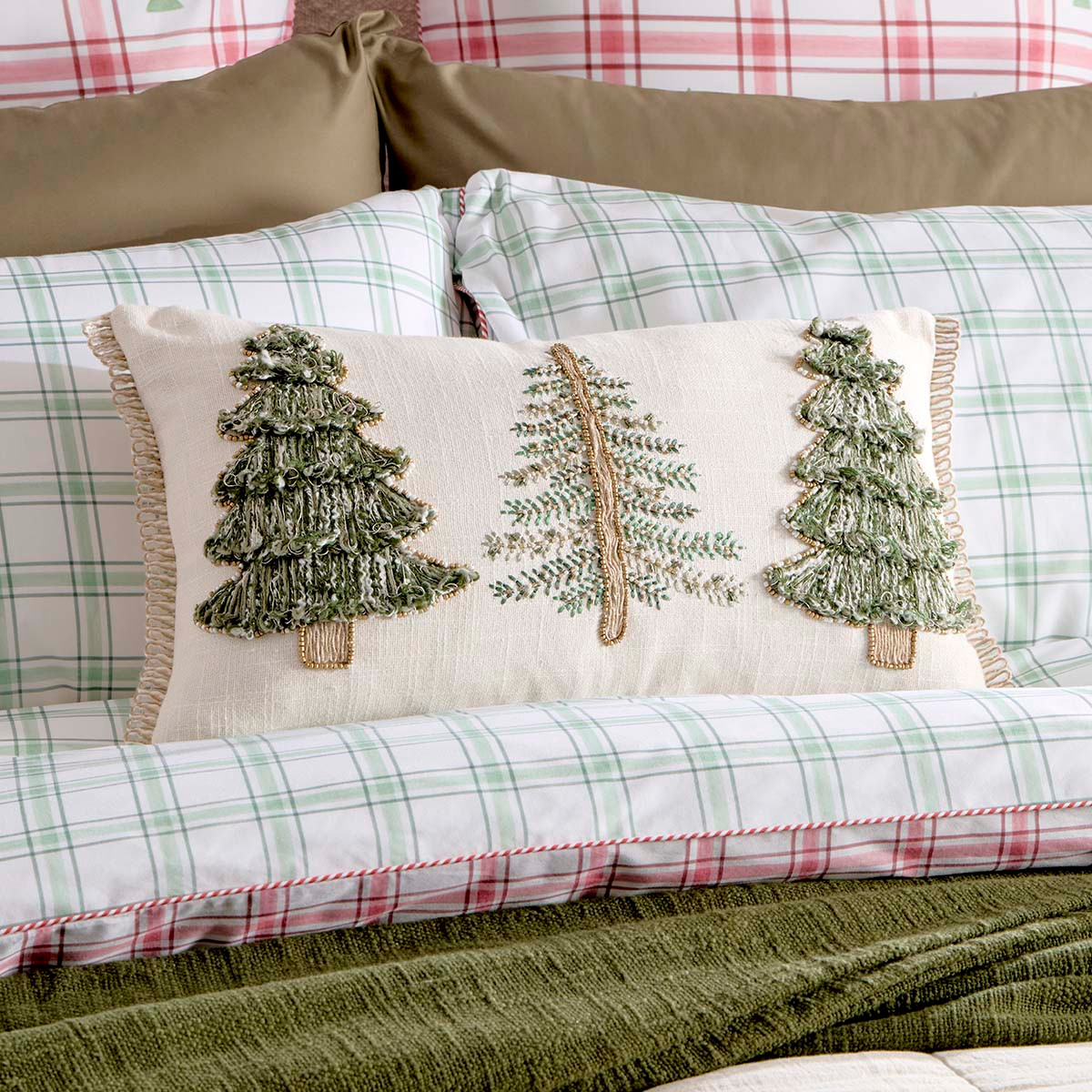 Holiday Pine Embroidered Christmas Tree Cushion