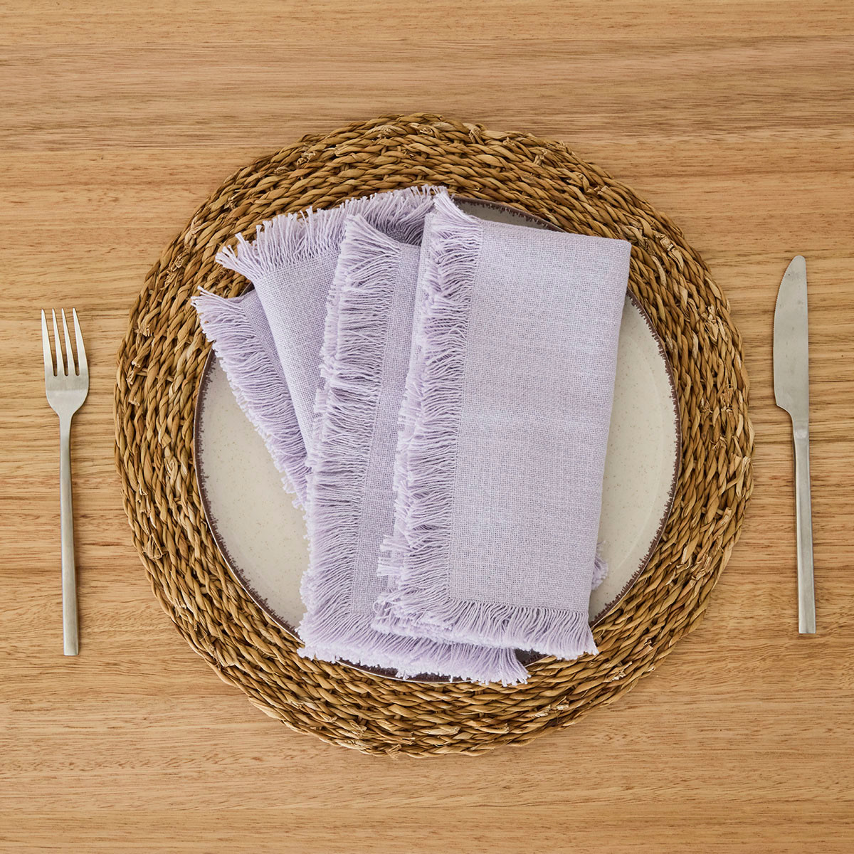 Ashra Lilac Fringed Napkin Set of 4