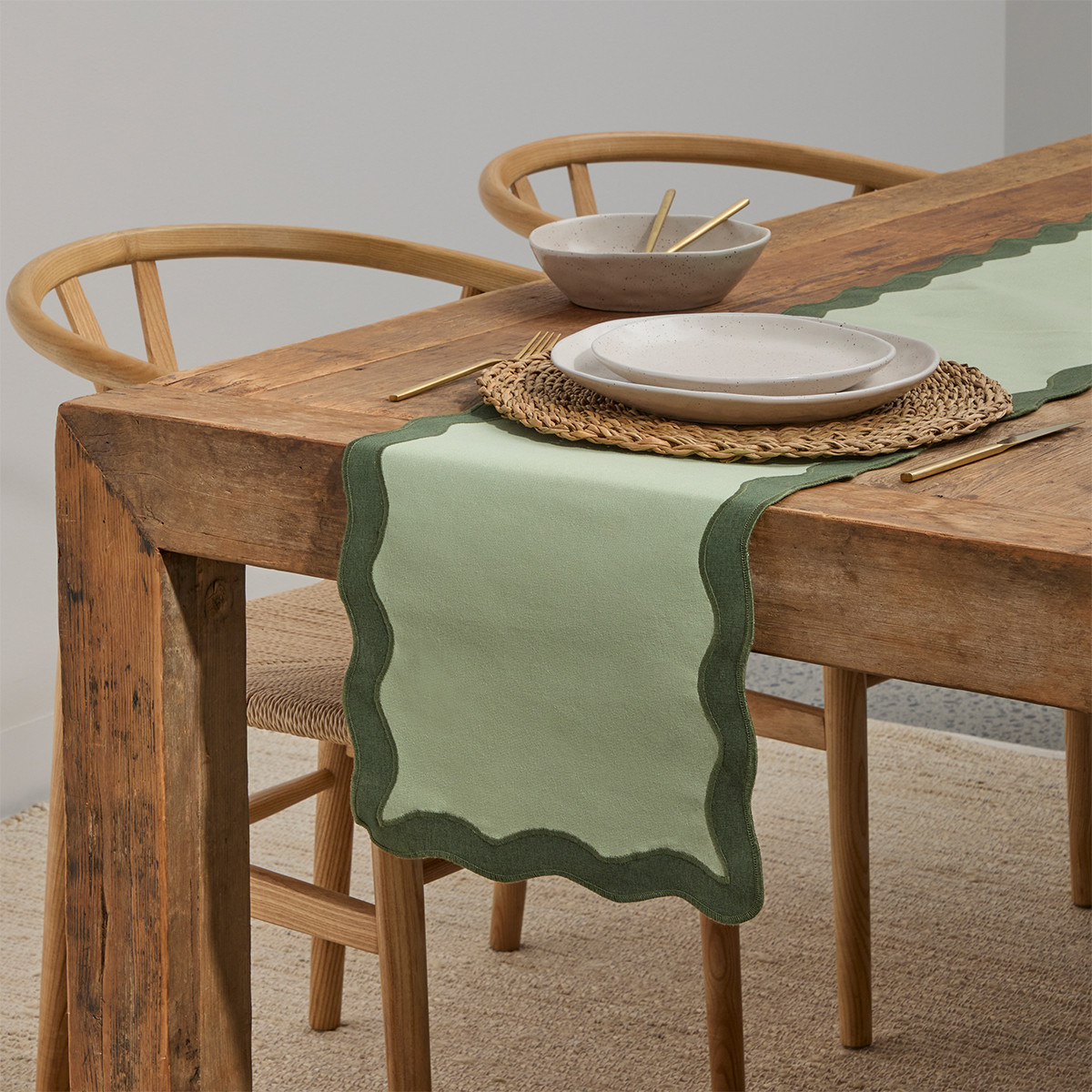 Maya Green Scalloped Table Runner