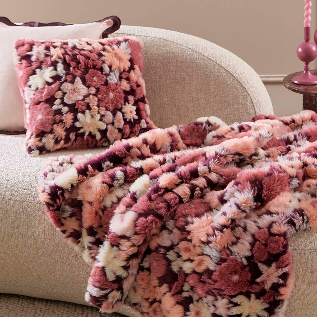 Mila Floral Faux Fur Jacquard Throw