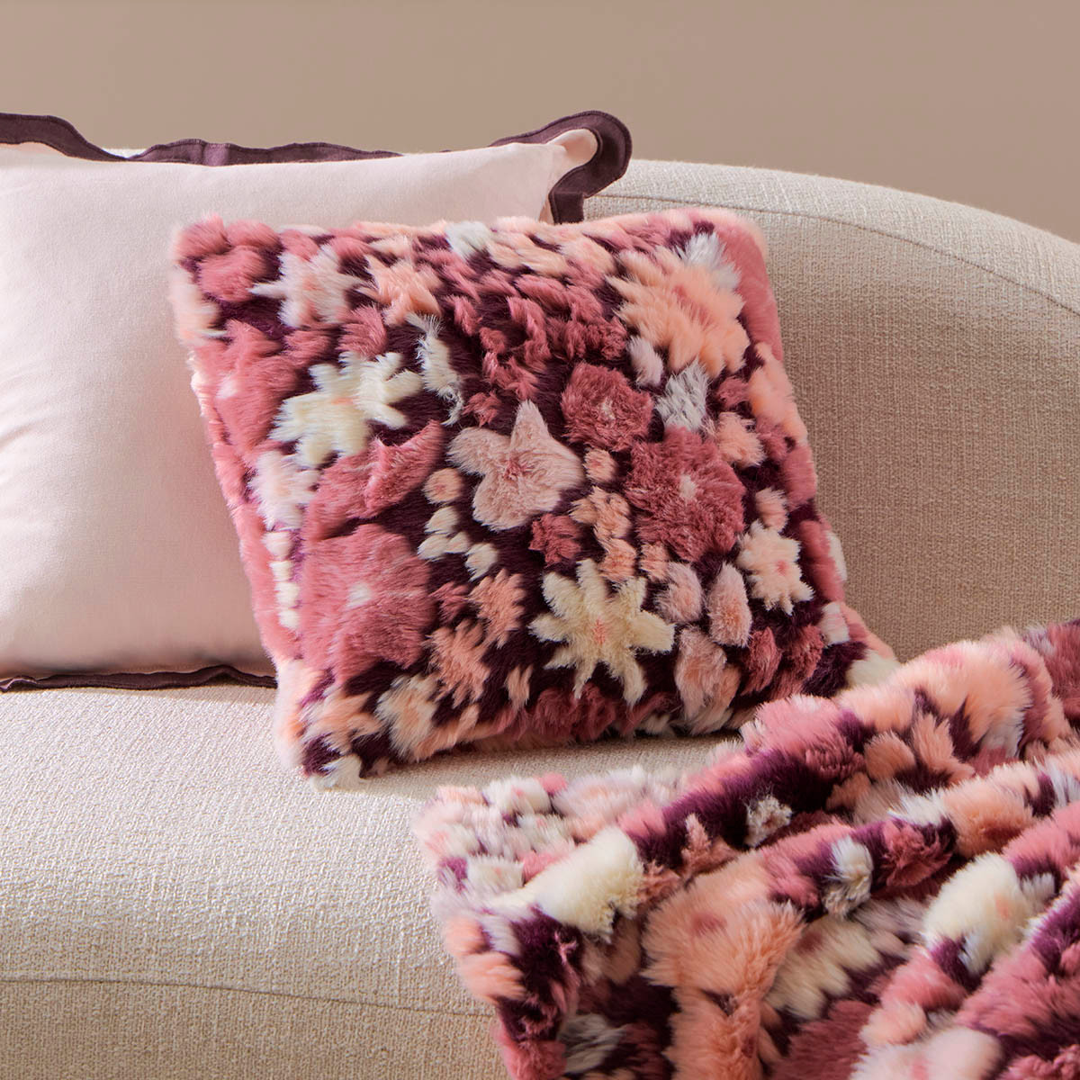 Mila Floral Faux Fur Jacquard Cushion