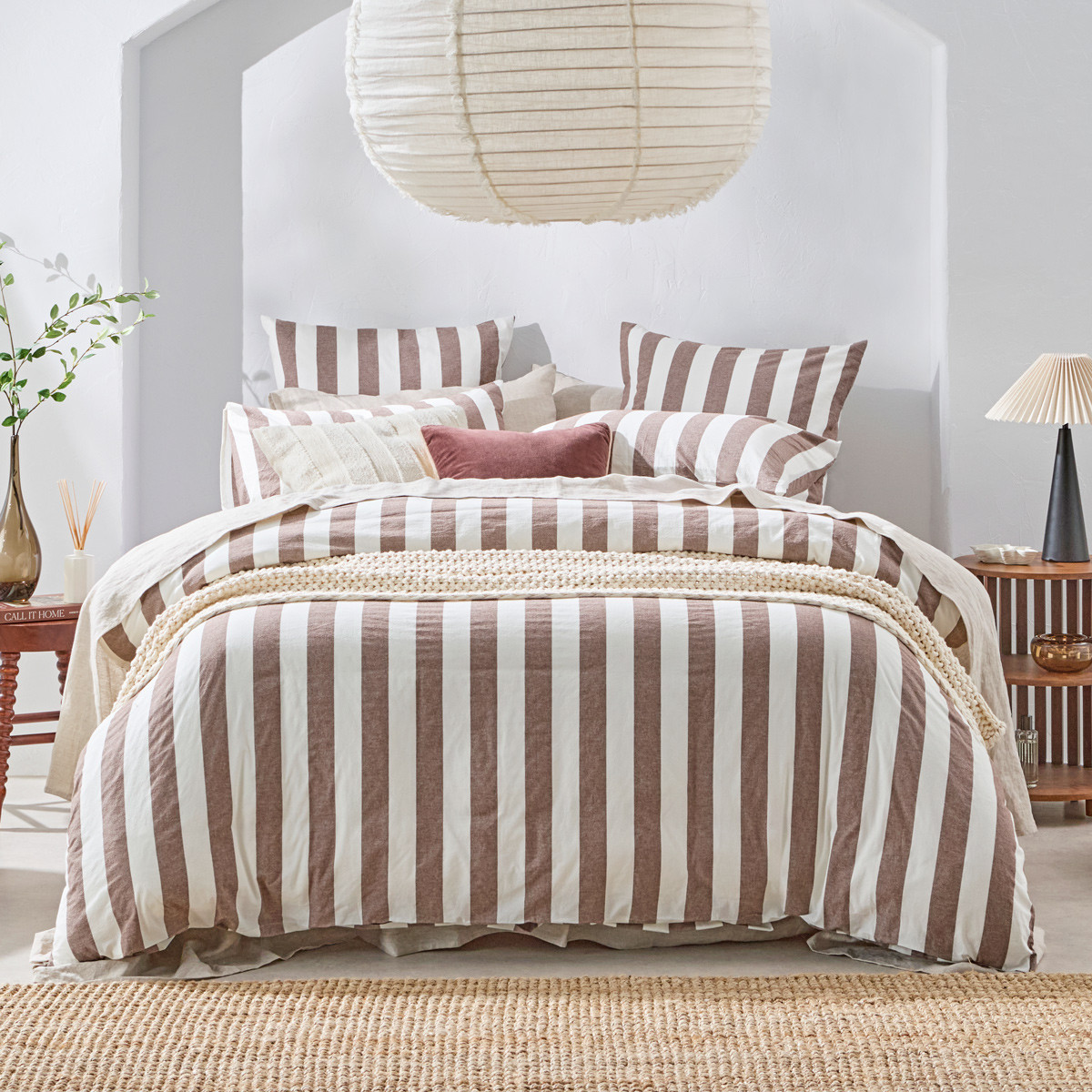 Milah Chocolate Brown Stripe Quilt Cover Set
