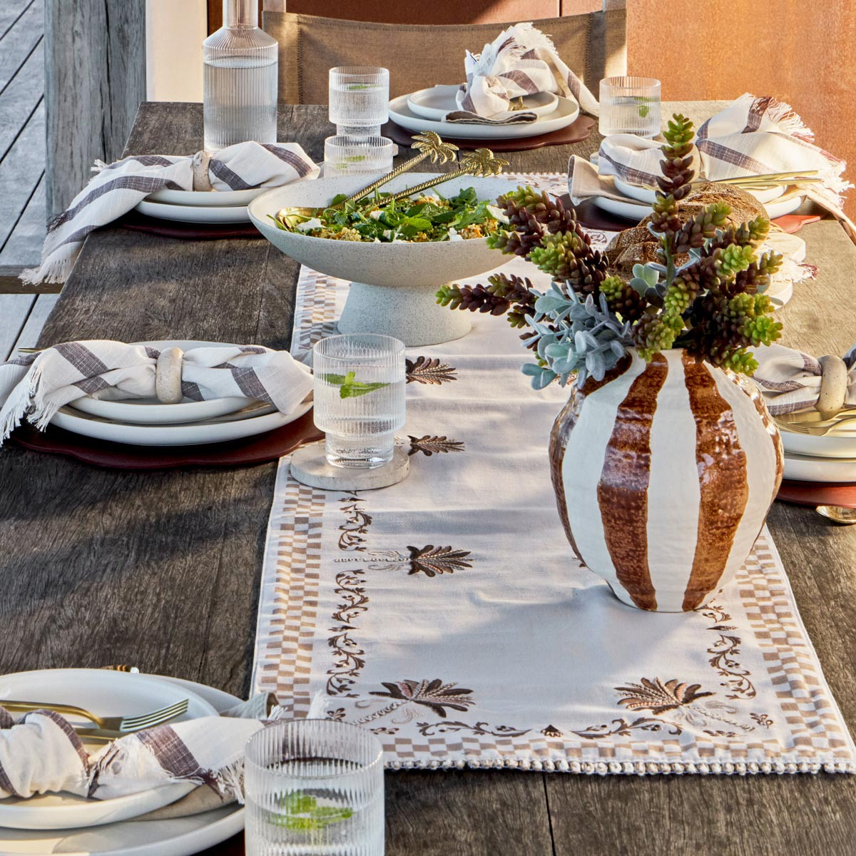 Yuma Palm Embroidered Palm Table Runner