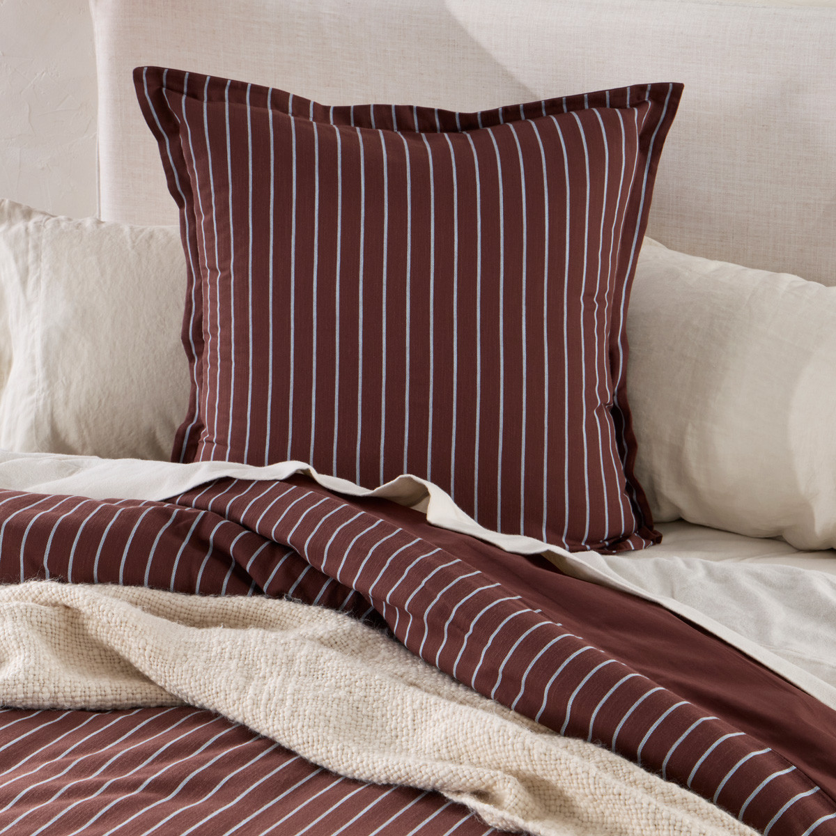 Atlas Stripe Chocolate Brown European Pillowcase
