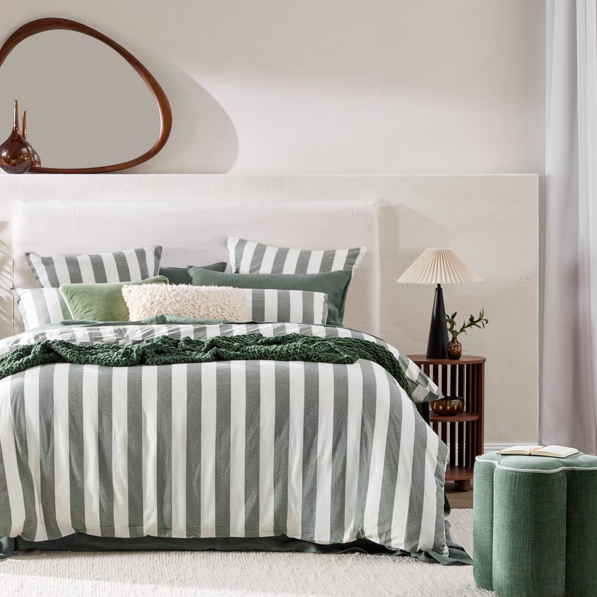 Milah Green Stripe Quilt Cover Set