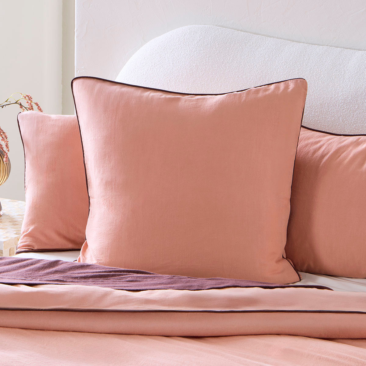 Piped Washed Linen Look Tan European Pillowcase