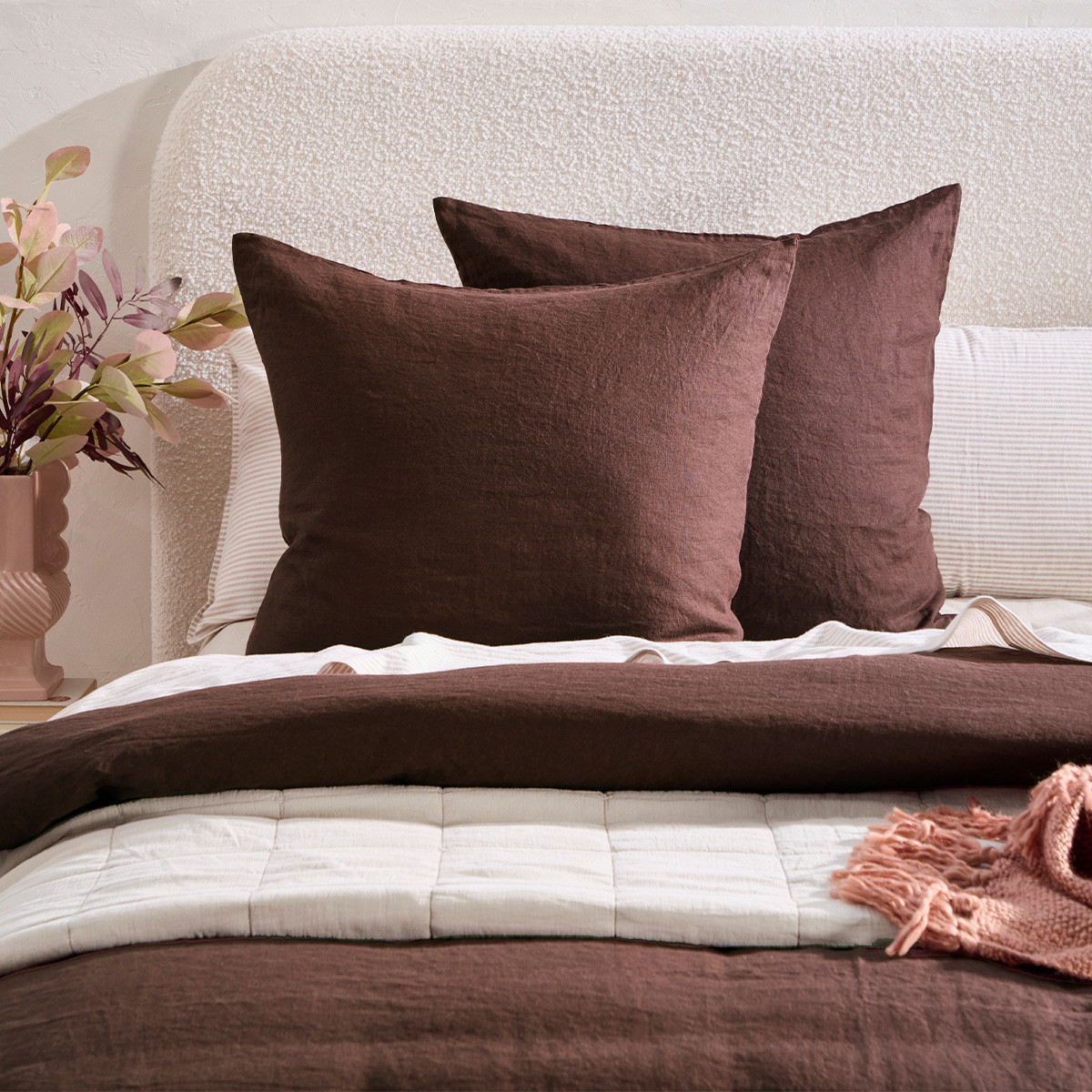 Washed Linen Chocolate European Pillowcase Pair