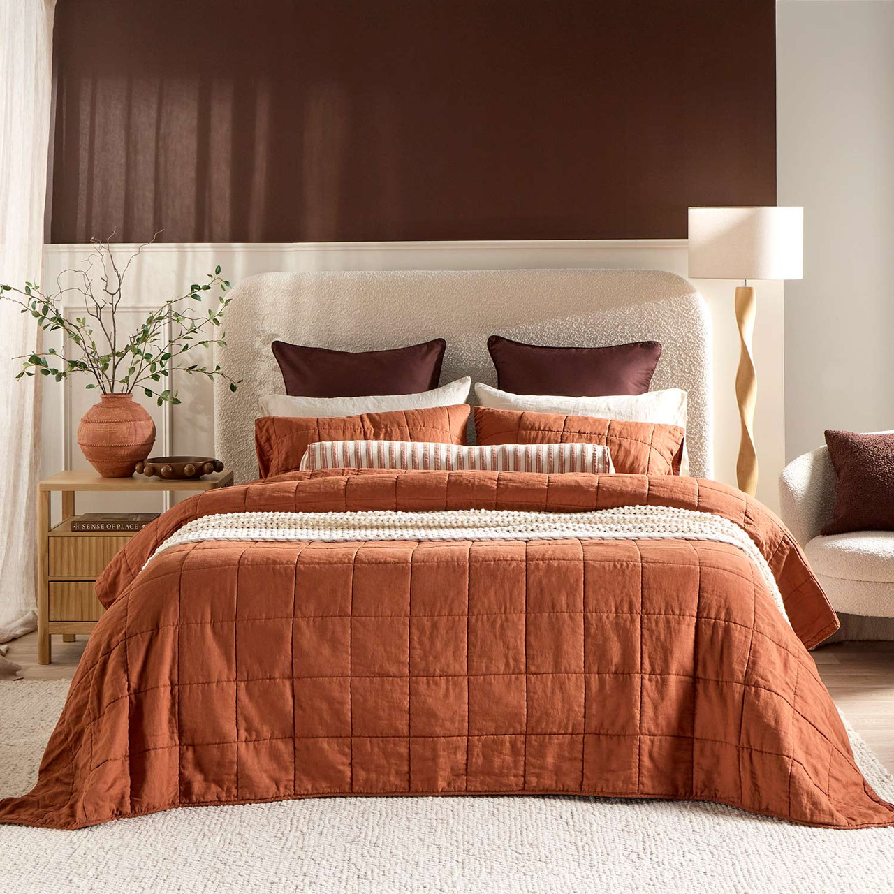 Washed Linen Caramel Coverlet Set