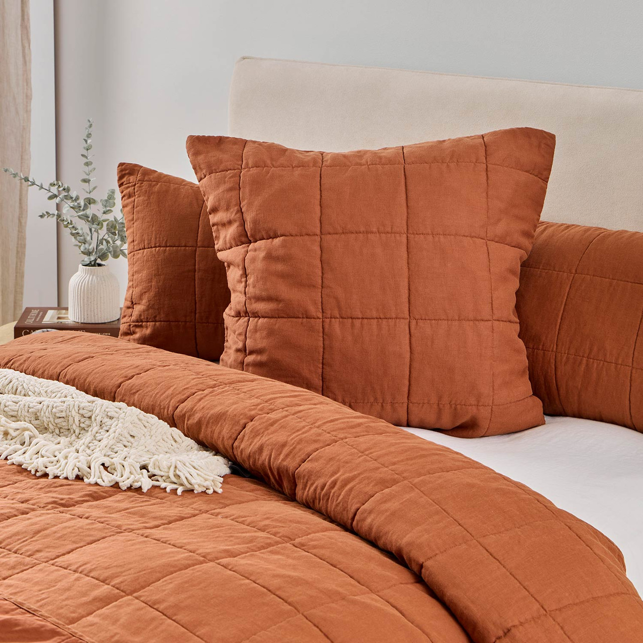 Washed Linen Caramel Quilted European Pillowcase