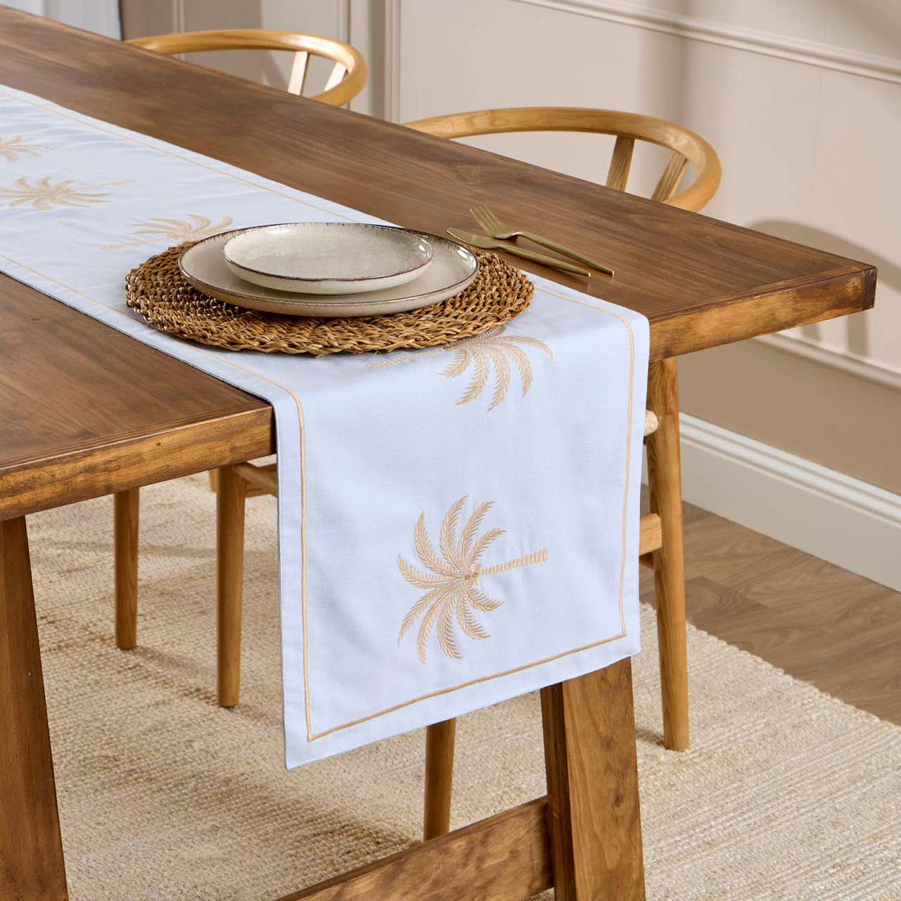 Lucas Embroidered Palm Table Runner