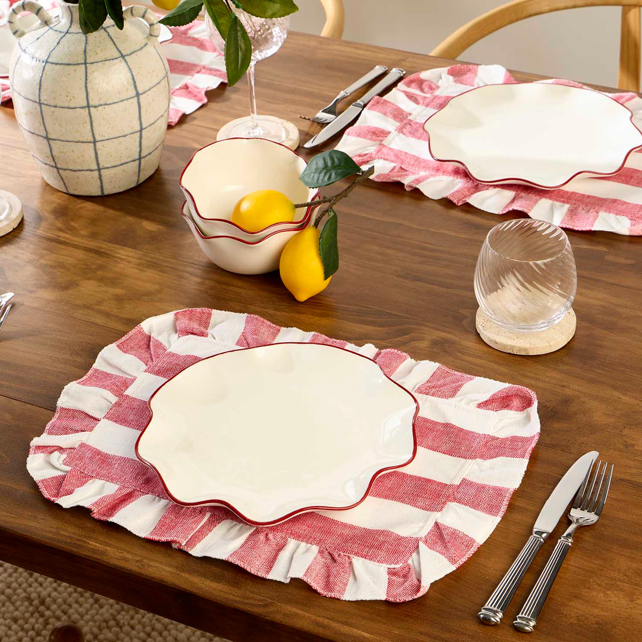 Wells Red Stripe Ruffle Placemat