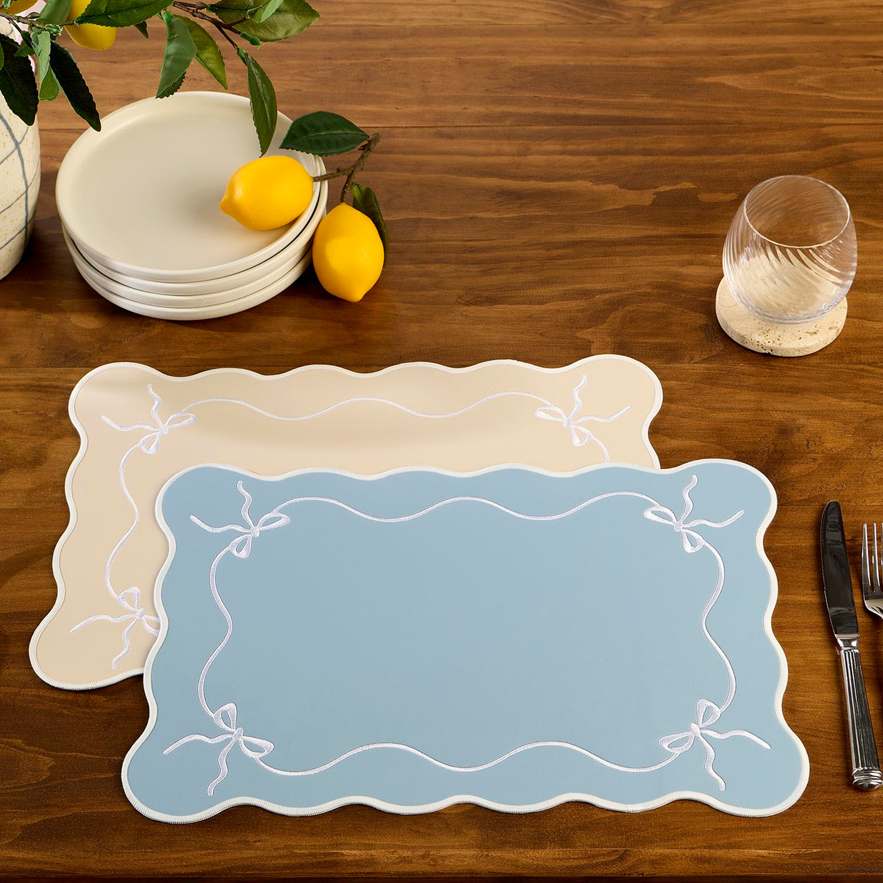 Callie Light Blue Bow Reversible Placemat