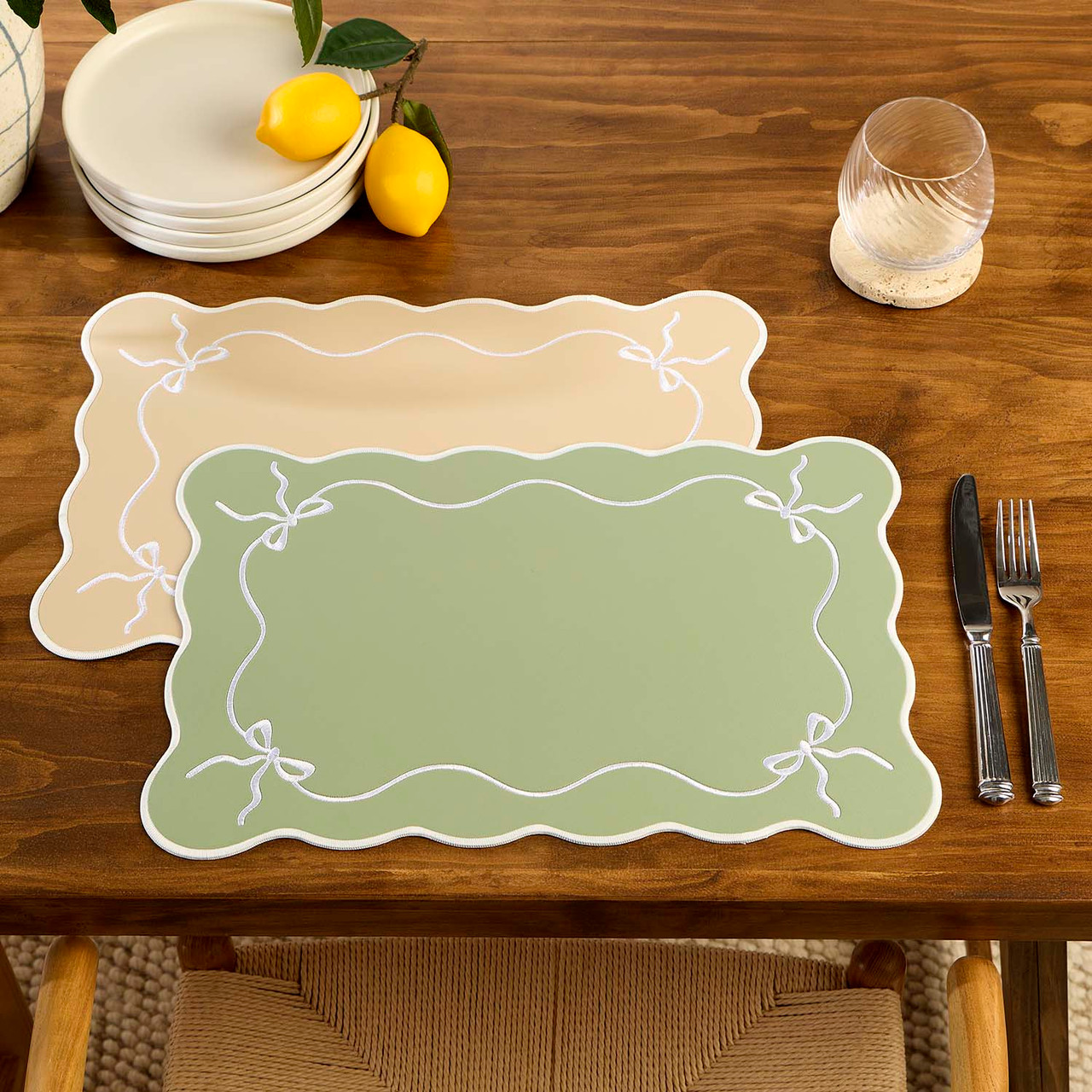 Callie Sage Green Bow Reversible Placemat