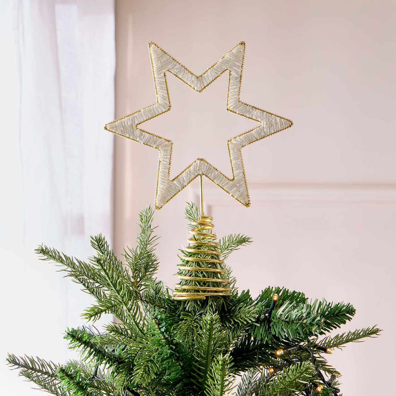 North Star White Beaded Christmas Tree Topper