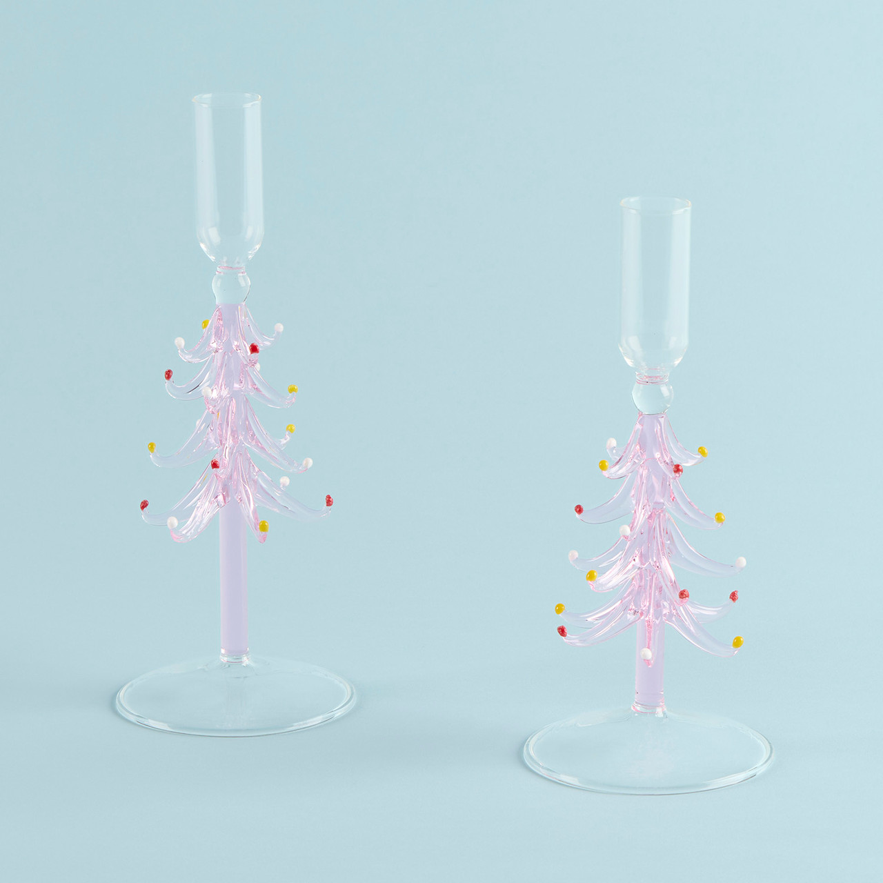 Pink Peppermint Christmas Tree Candle Holder 2pk