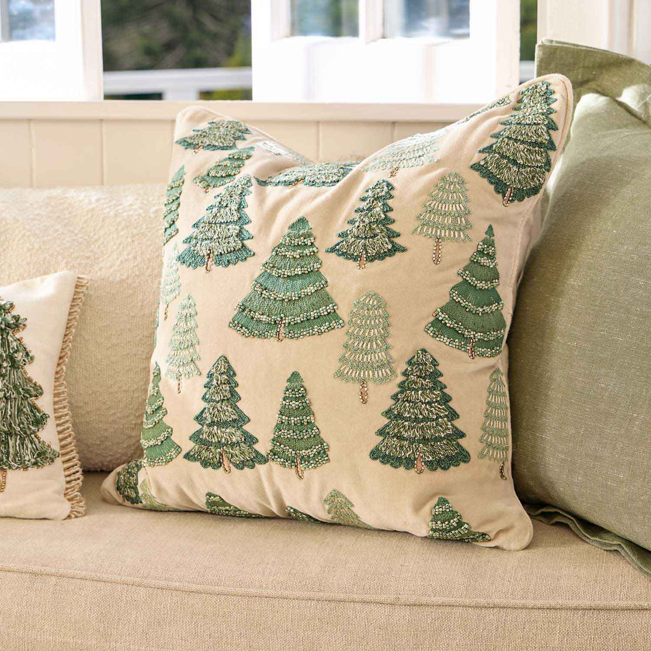 Christmas Festive Forest Embroidered Cushion